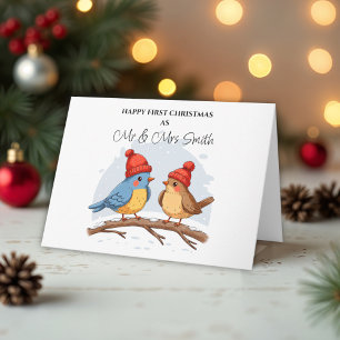 Tarjeta Feliz primera Navidad como el Sr. y la Sra. Aves C