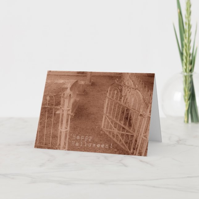 Tarjeta Feliz Puerta del Cementerio de Halloween (Anverso)