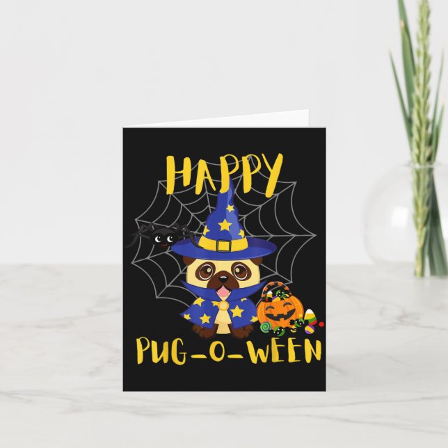 Tarjeta Feliz Pug-O-Ween Perro Pug Divertido Halloween (Anverso)
