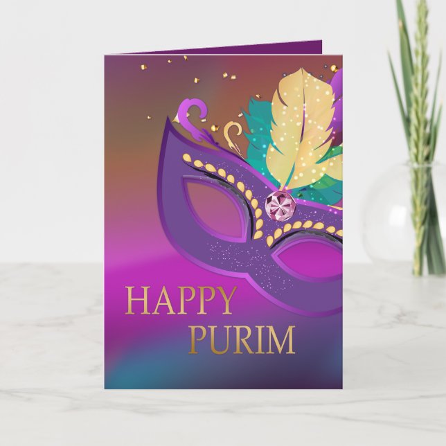Tarjeta Feliz Purim - Festividad judía de Chag Purim (Anverso)