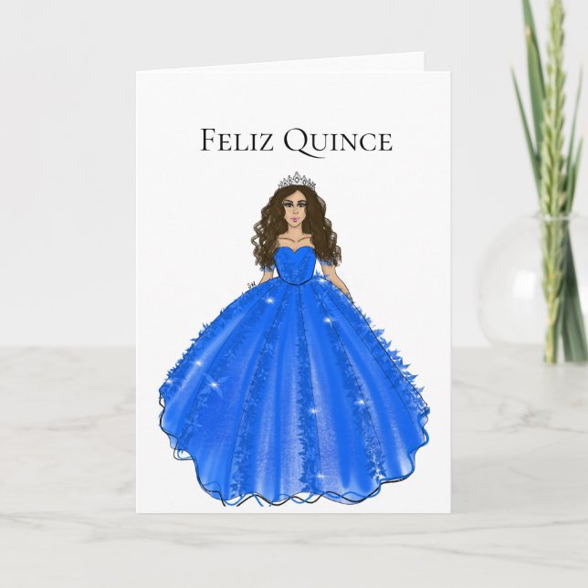 Tarjeta Feliz Quince - Blue Quinceañera Birthday Card  (Anverso)