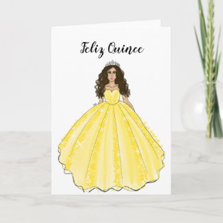 Tarjeta Feliz Quince - Yellow Quinceañera Birthday Card 