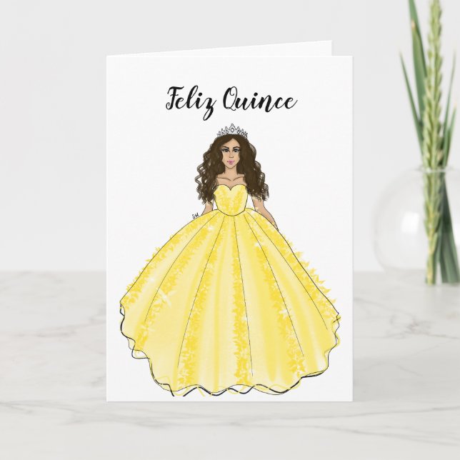 Tarjeta Feliz Quince - Yellow Quinceañera Birthday Card  (Anverso)