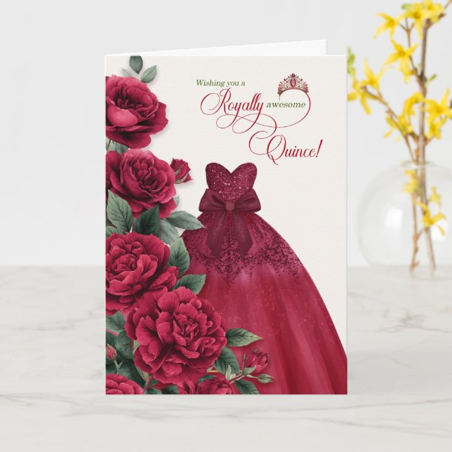 Tarjeta Feliz Quinceanera 15th Birthday Burgundy Wine (flor amarilla)