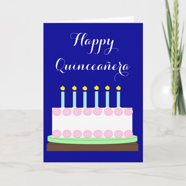 Tarjeta Feliz quinceañera: Blanco azul oscuro (Anverso)