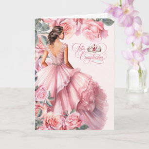 Tarjeta Feliz Quinceañera Cumpleaños 15 Rosas Rosadas