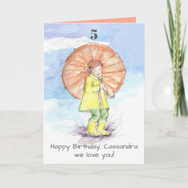 Tarjeta Feliz quinto cumpleaños Chica Nombre personalizado (Anverso)