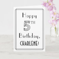 Feliz quinto cumpleaños, estilo Art Deco con nombr