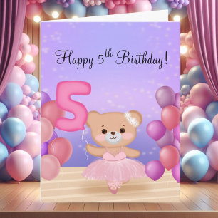Tarjeta Feliz quinto cumpleaños Teddy Bear Ballerina en el