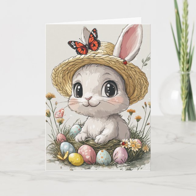 Tarjeta Feliz Rabbit de Pascua Huevos mariposas de maripos (Anverso)