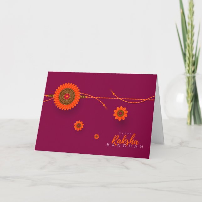 Tarjeta Feliz Raksha Bandhan, naranja, magenta (Anverso)