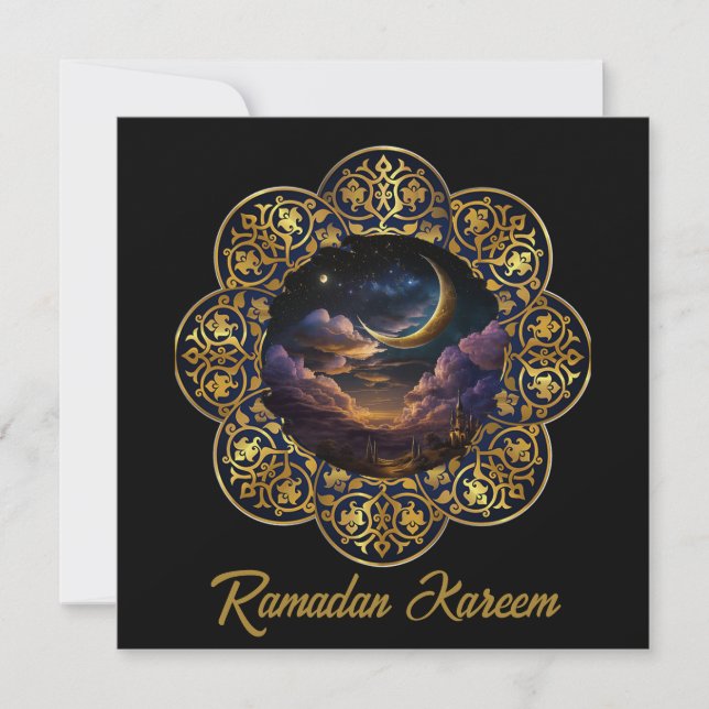 Tarjeta Feliz Ramadán Kareem Y Eid Mubarak 2024 (Anverso)