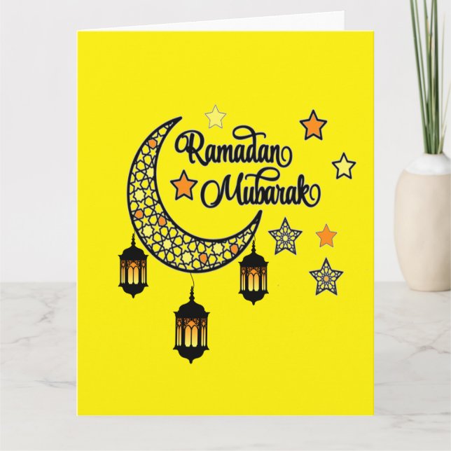 Tarjeta Feliz Ramadan Mubarak Kareem lámpara de media luna (Anverso)