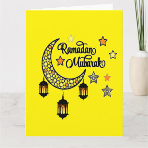 Tarjeta Feliz Ramadan Mubarak Kareem lámpara de media luna
