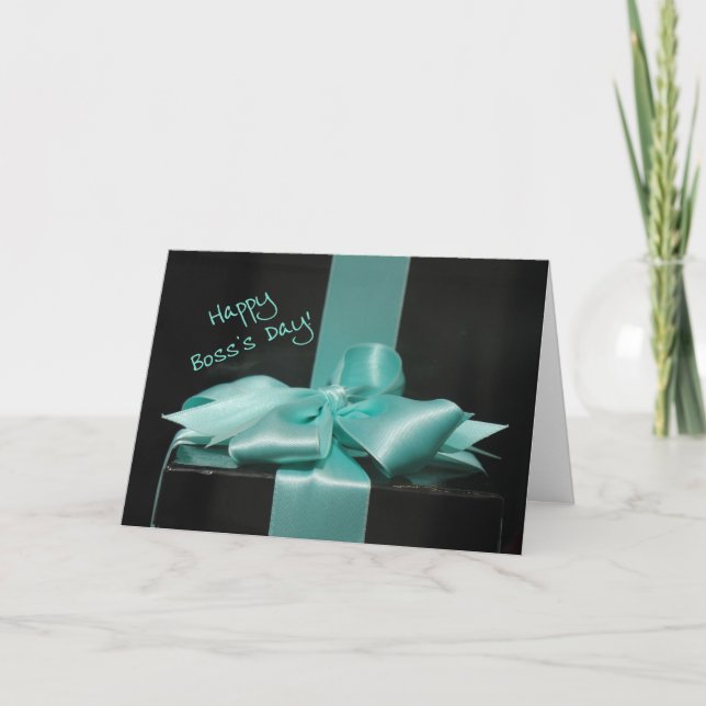 Tarjeta Feliz regalo de la cinta azul del Día del Jefe (Anverso)