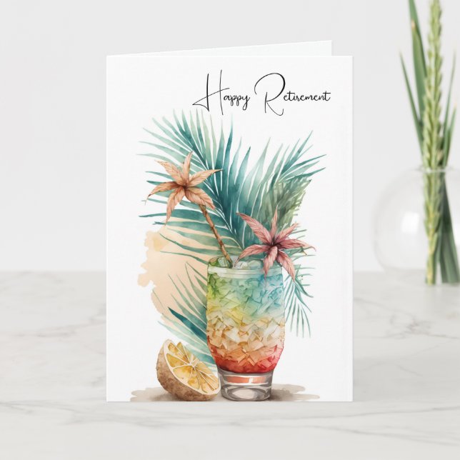 Tarjeta Feliz retiro bebida tropical (Anverso)