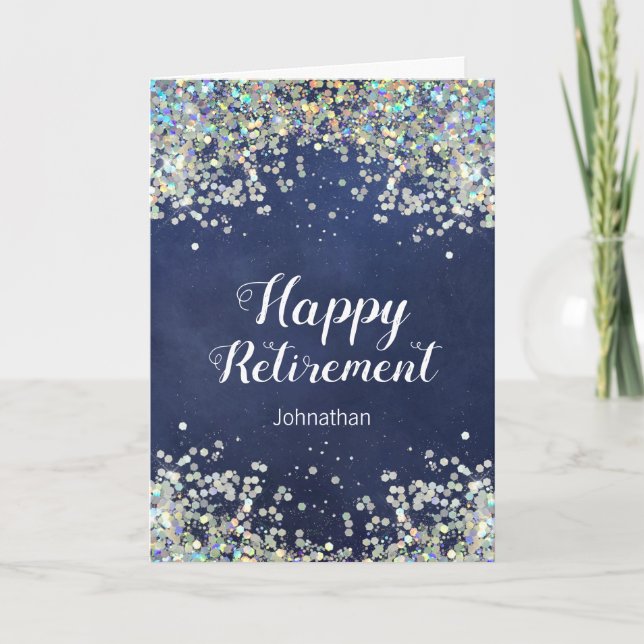 Tarjeta Feliz retiro Faux Purpurina Confetti (Anverso)