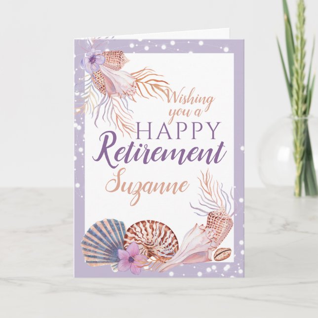 Tarjeta Feliz retiro Purple Seashell Coral (Anverso)