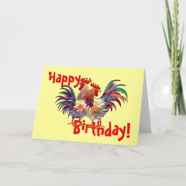 Tarjeta FELIZ ROOSTERS DE CUMPLEAÑOS por SHARON SHARPE (Anverso)