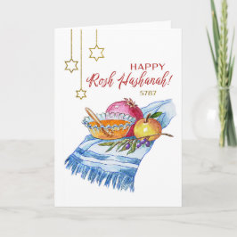 Tarjeta Feliz Rosh Hashaná en acuarela