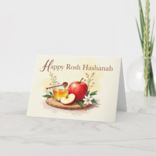 Tarjeta Feliz Rosh Hashanah Apple y miel con flores