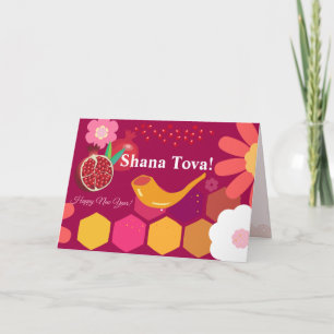 Tarjeta Feliz Rosh Hashanah Patrón floral de Año Nuevo jud