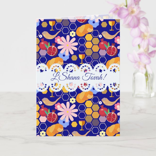 Tarjeta Feliz Rosh Hashanah Patrón floral de Año Nuevo jud (Orquídea)