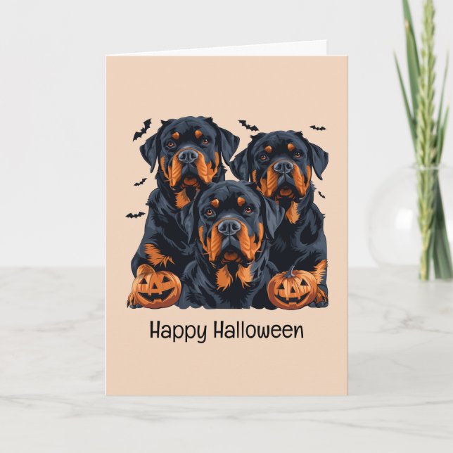 Tarjeta Feliz Rottweiler de Halloween perros Jack O Lanter (Anverso)