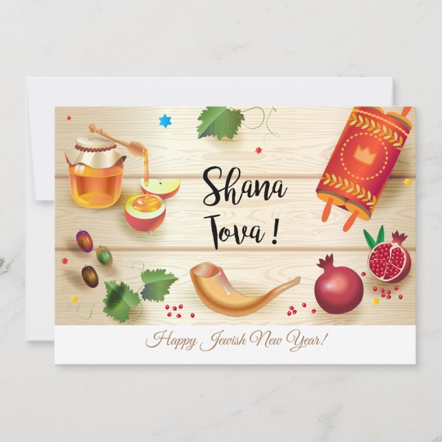 Tarjeta Feliz saludo de Año Nuevo judío Rosh Hashanah (Anverso)