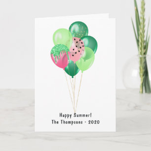 Tarjeta Feliz saludo de globos de sandía de verano