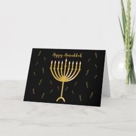 Tarjeta Feliz saludo de Hanukkah con la Menorah dorada