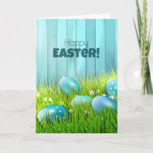 Feliz saludo de Pascua Azul y Huevos blancos