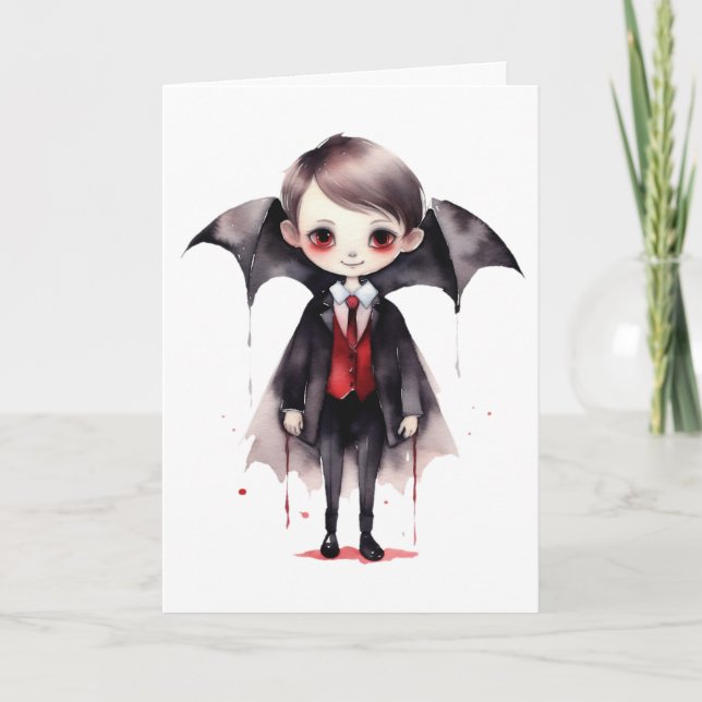 Tarjeta Feliz saludo de Vampiro infantil de Halloween (Anverso)