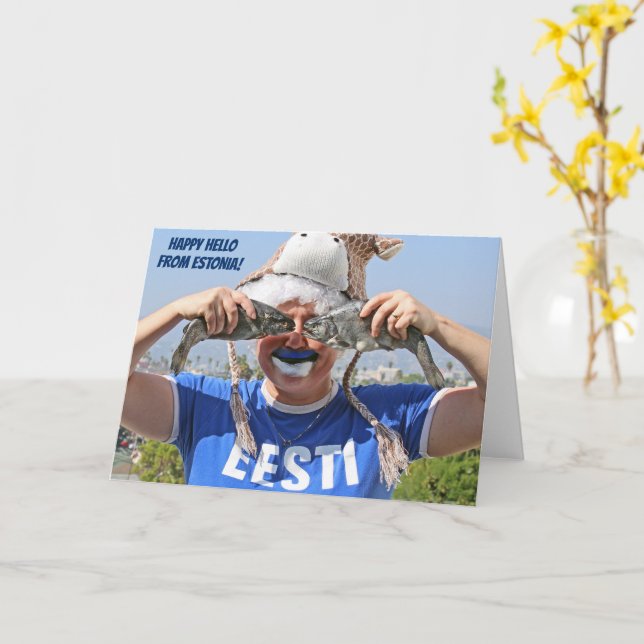 Tarjeta ¡Feliz saludo desde Estonia! (flor amarilla)