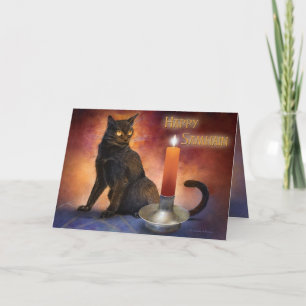 Tarjeta Feliz Samhain Kitten y Candle.