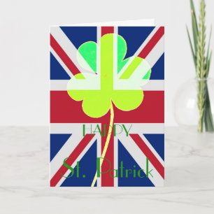 Tarjeta Feliz San Patricio Irlandés Shamrock UK Bandera di