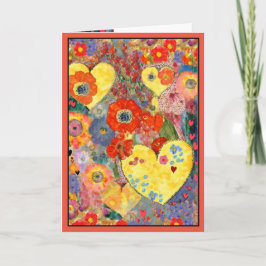 Tarjeta Feliz San Valentín con corazones y flores