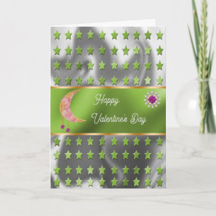 Tarjeta Feliz San Valentín Lunas y Estrellas de Color Rosa