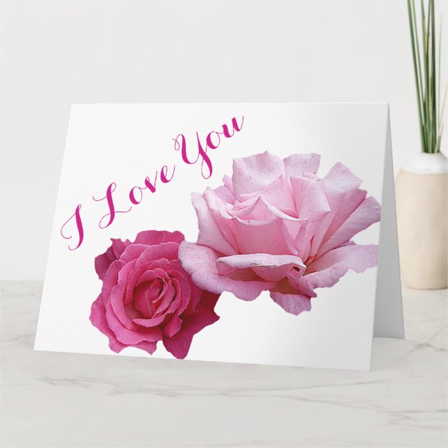 Tarjeta Feliz San Valentín preciosas rosas rosadas amor ro (Anverso)