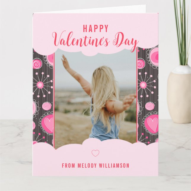 Tarjeta Feliz San Valentín Whimsical Corazones rosados nom (Anverso)