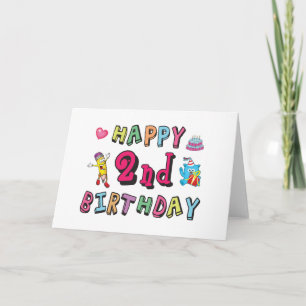 Tarjeta Feliz segundo cumpleaños. 2 años cumpleaños.
