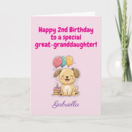 Tarjeta Feliz segundo cumpleaños Bisnieta, Cachorro Lindo