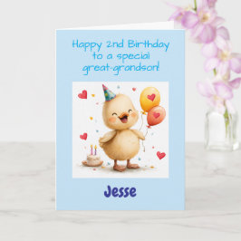 Tarjeta Feliz segundo cumpleaños bisnieto, adorable patito