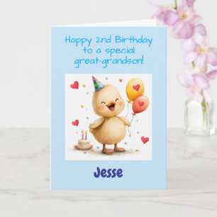 Tarjeta Feliz segundo cumpleaños bisnieto, adorable patito