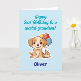 Tarjeta Feliz segundo cumpleaños nieto, cachorro, personal