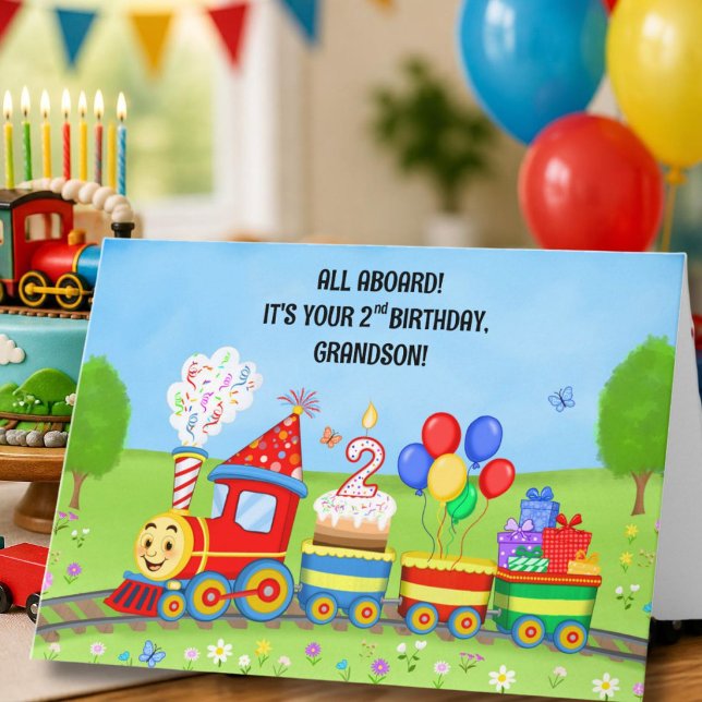 Tarjeta Feliz segundo cumpleaños nieto Cumpleaños Tren (Subido por el creador)
