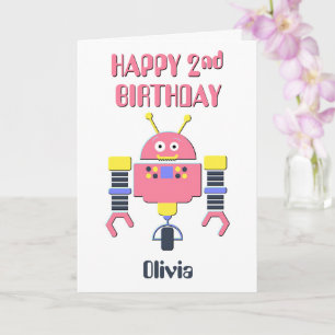 Tarjeta Feliz segundo cumpleaños, Robot rosa