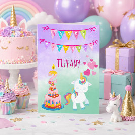 Tarjeta Feliz segundo cumpleaños tema de unicornio niña