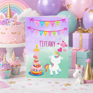 Tarjeta Feliz segundo cumpleaños tema de unicornio niña