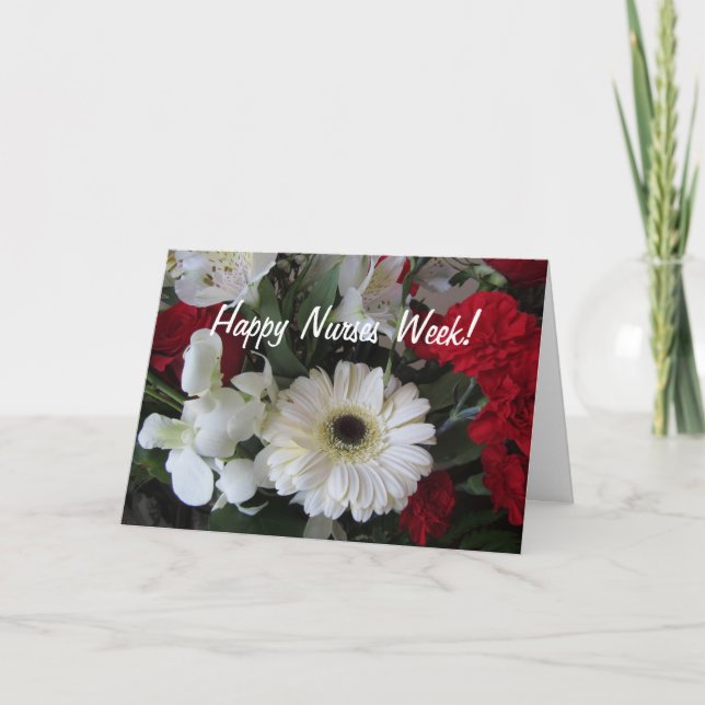 Tarjeta Feliz Semana de Enfermeras-Floral blanca y roja (Anverso)